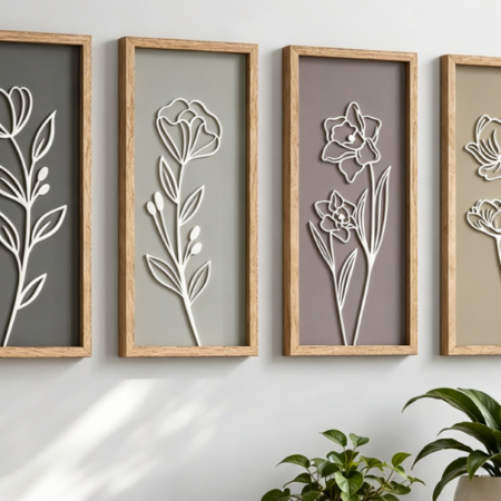 3D Wooden Floral Wall Art — Bohemian 4-Piece Set