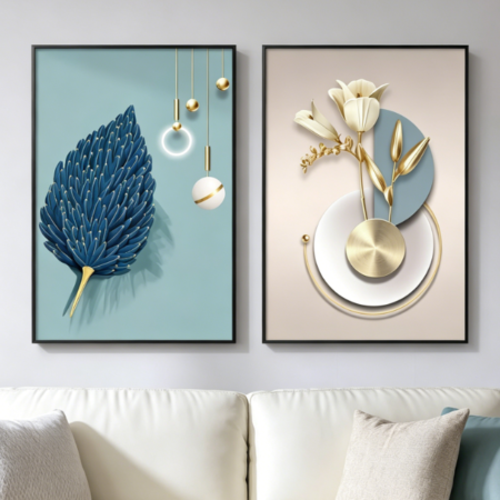 Modern Light Luxury Leaf & Floral Wall Art — 2-Piece Set