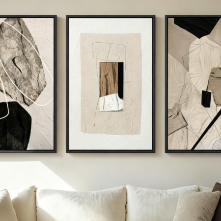 Neutral-Toned Abstract Wall Art — Black & Beige 3-Piece Set
